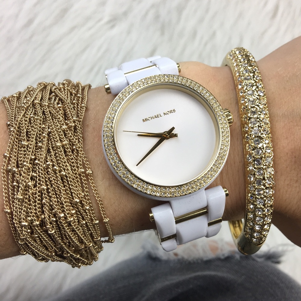 Michael Kors delray white crystal gold watch